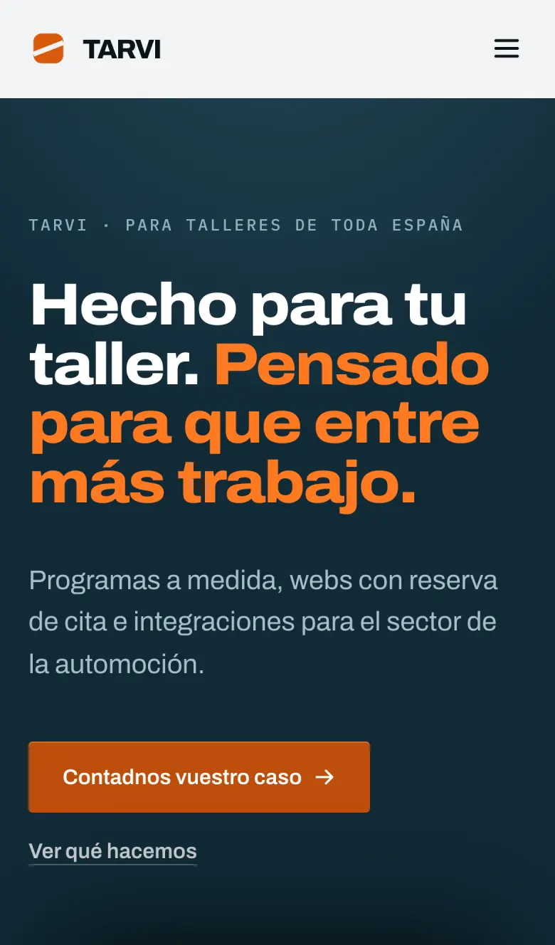 La web de Tarvi en un móvil.